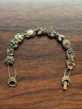 Pretty Vintage Goldette Slide Bracelet Floral and Insect